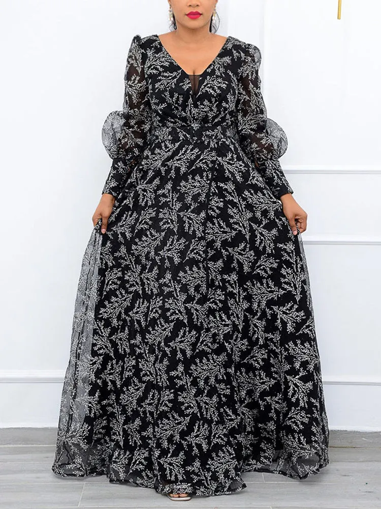 V Neck Long Sleeve Party Dress Maxct