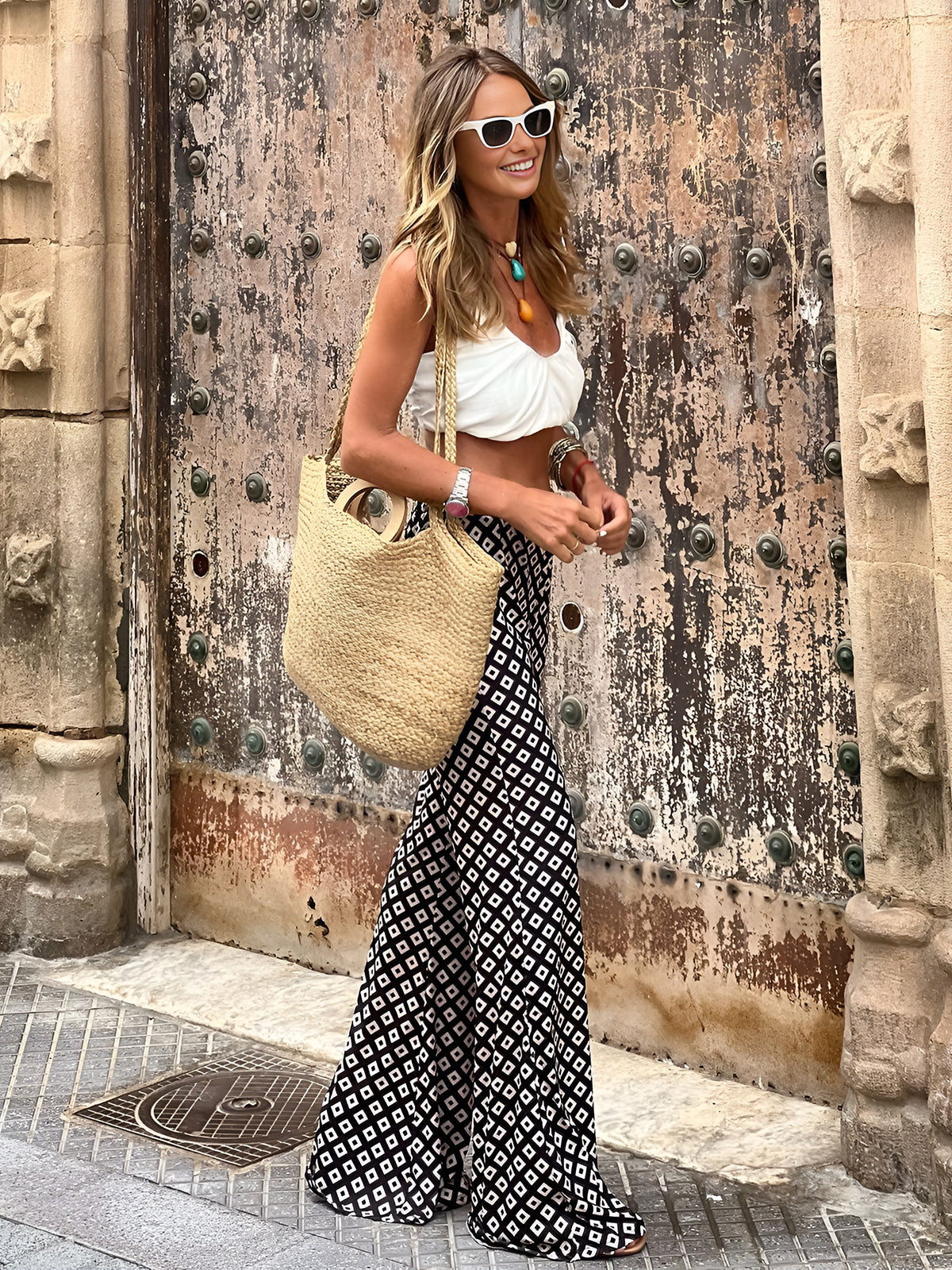 Maxct Geometrical Print Flare Pants