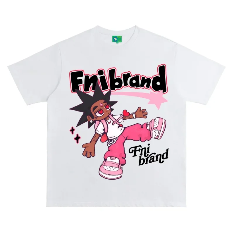Maxct American Hip-Hop Cartoon Boy Printed Oversized Short-Sleeved T-shirt Y2K Loose Summer Heavy Half-sleeved Street Women Clothing