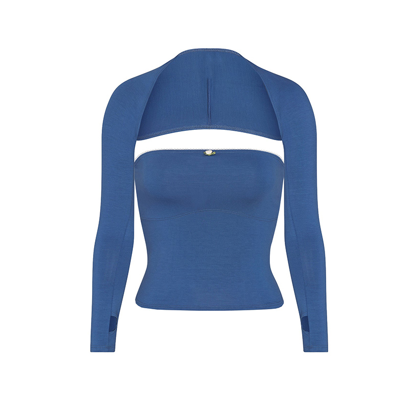 2000s Retro Fairy Grunge Backless Camis Crop Tops Cute 2 Piece Set Chic Strapless Tube Tops Y2K Long Sleeve Shrug T Shirt