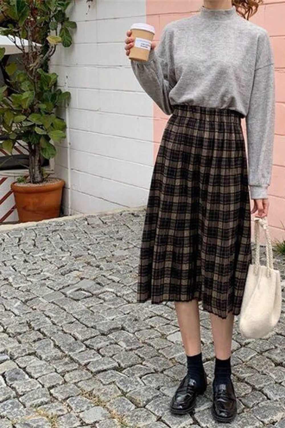 High Waist Retro Wool Pleated Skirts Maxct