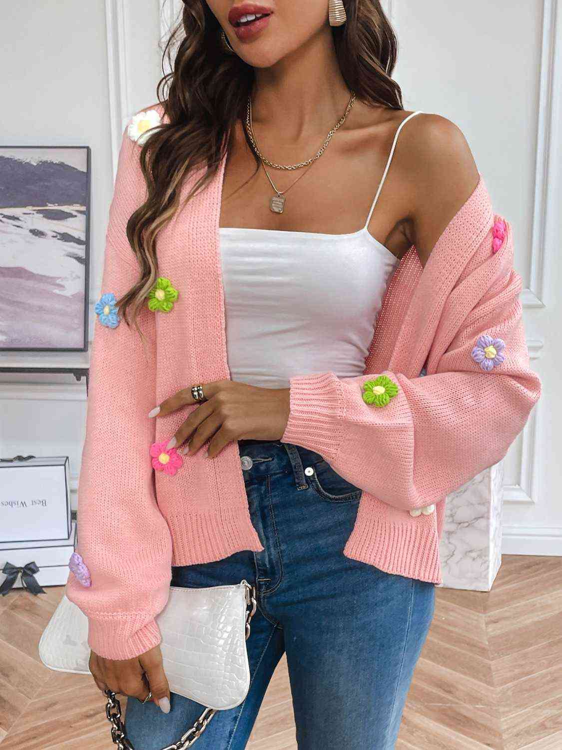 Maxct &Floral Long Sleeve Open Front Cardigan