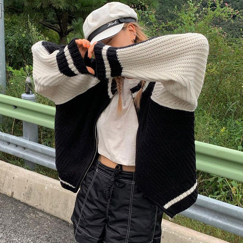 Maxct Vintage Contrast Zip Up Cardigan