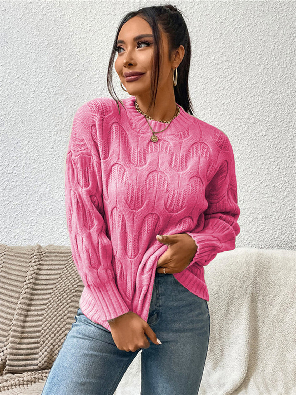 Maxct &Round Neck Long Sleeve Sweater