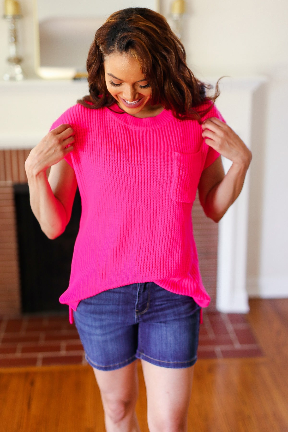 Maxct &Best In Bold Hot Pink Dolman Ribbed Knit Sweater Top
