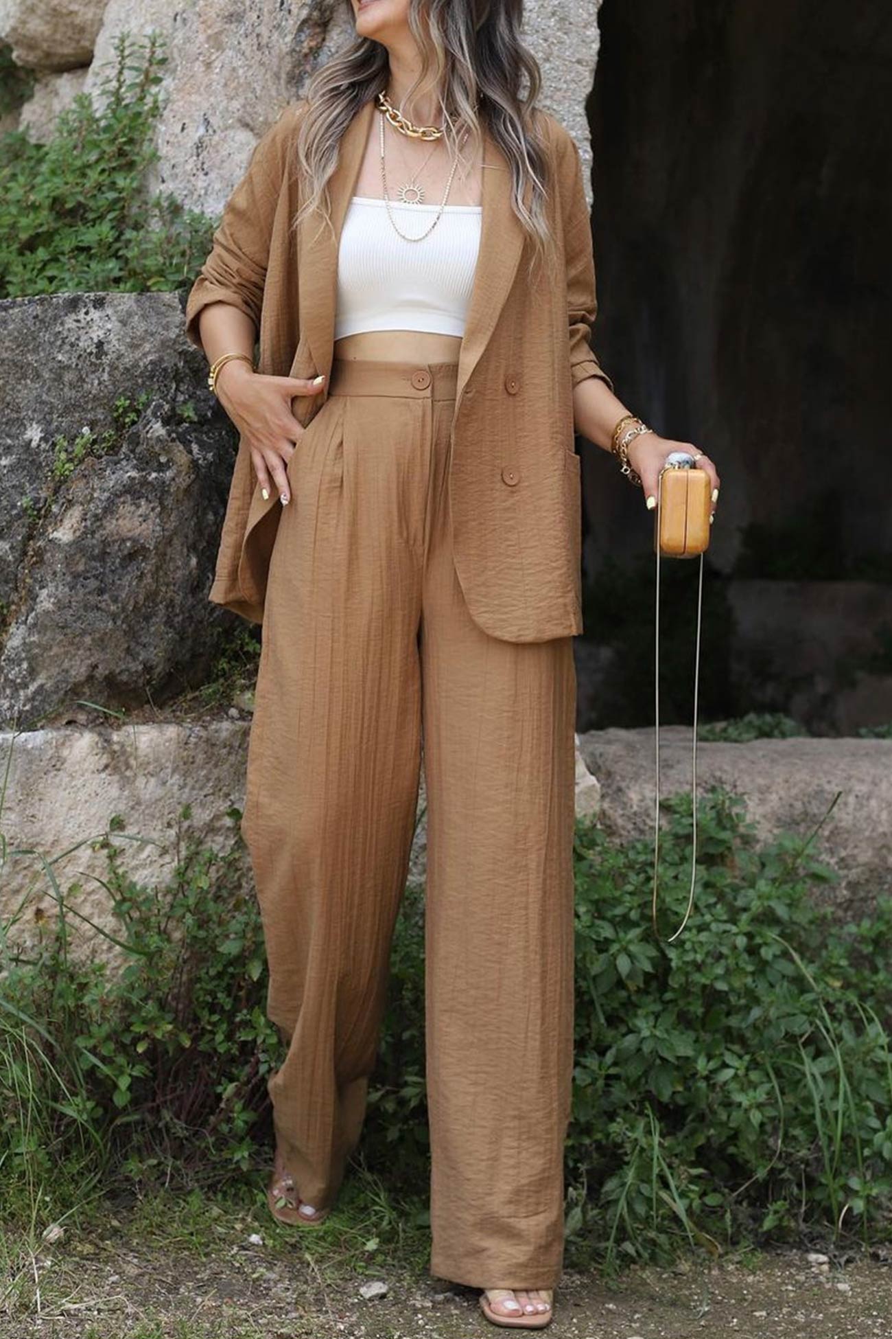 Maxct Lapel Double-breasted Blazer Long Pants Suits
