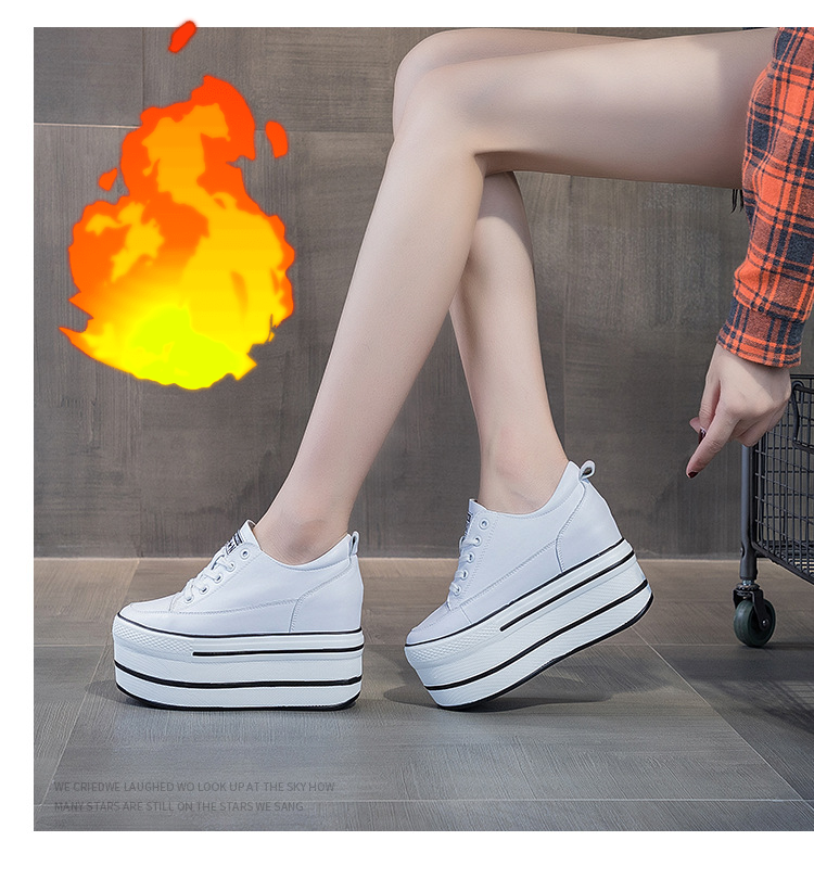 Genuine Leather Super High Thick Heel Platform Sneakers - true-deals-club