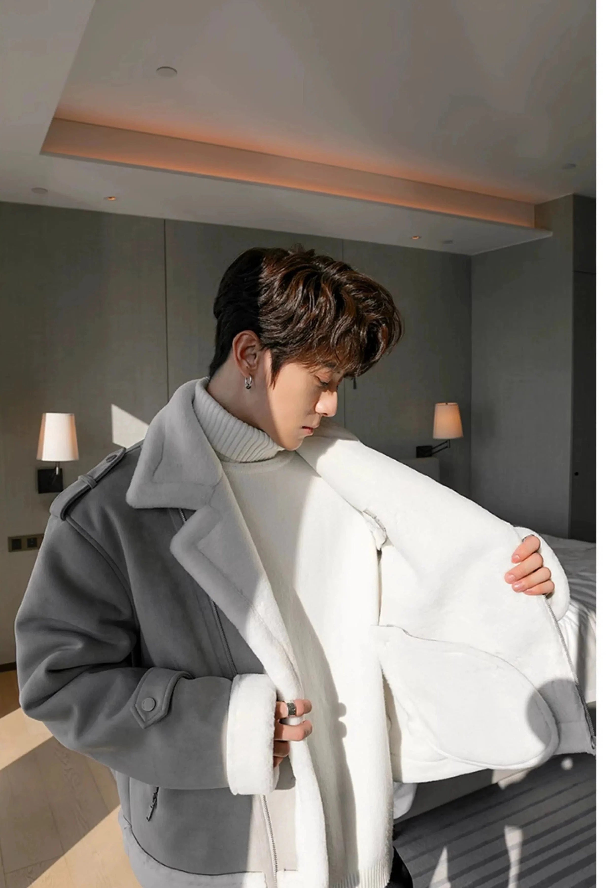 Maxct Cropped Rabbit Fur Lapel Jacket