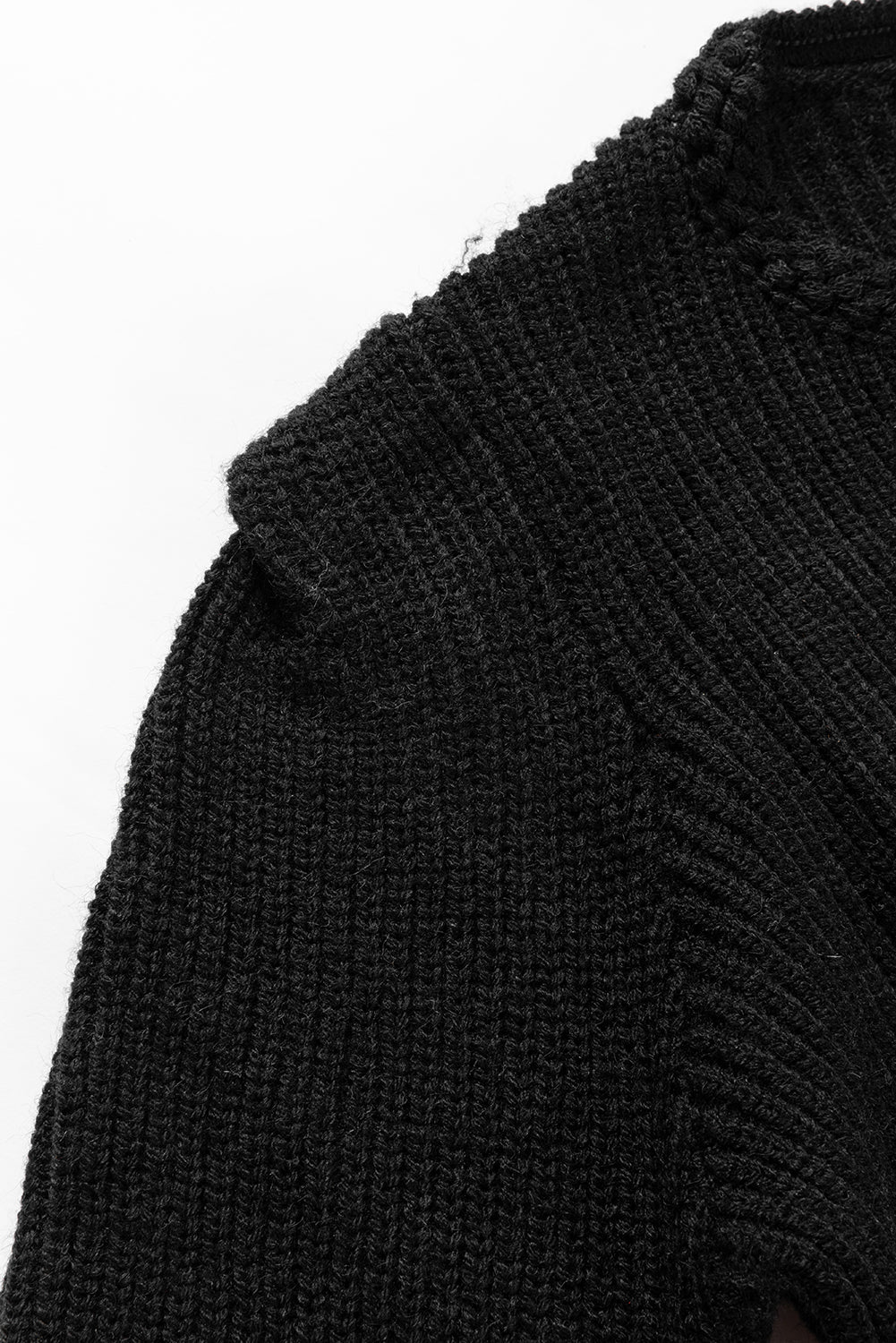 Maxct &Solid Color Notched Long Sleeve Sweater