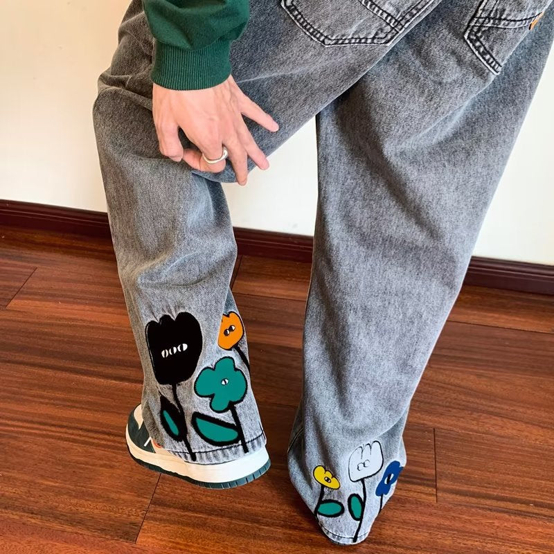 Mage Cartoon Flowers Jeans Maxct
