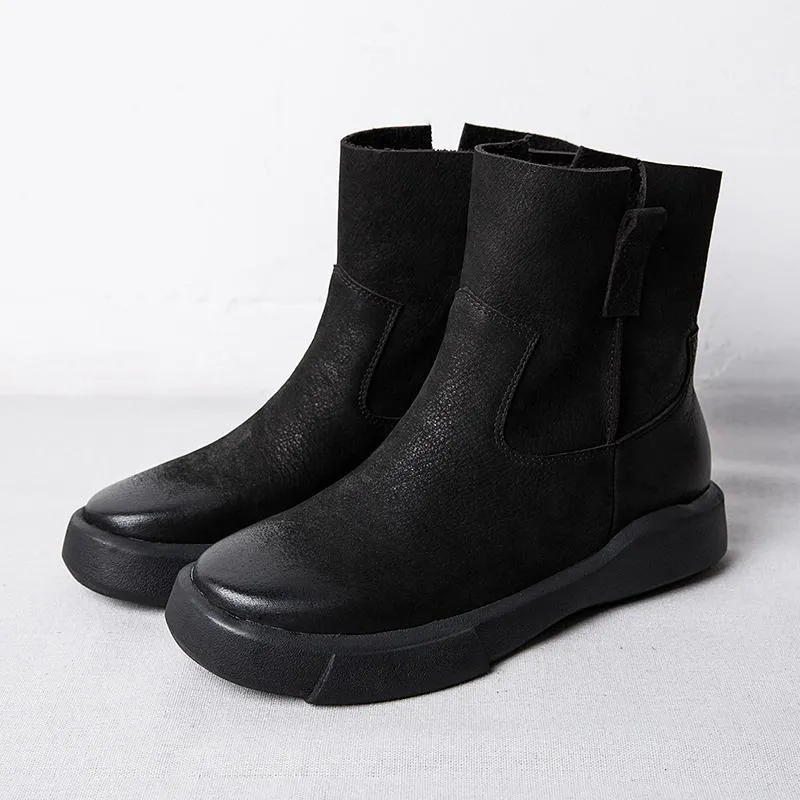 Waxing Short Boots for Winter Side Zipper Chelsea Boots Black/Coffee Maxct