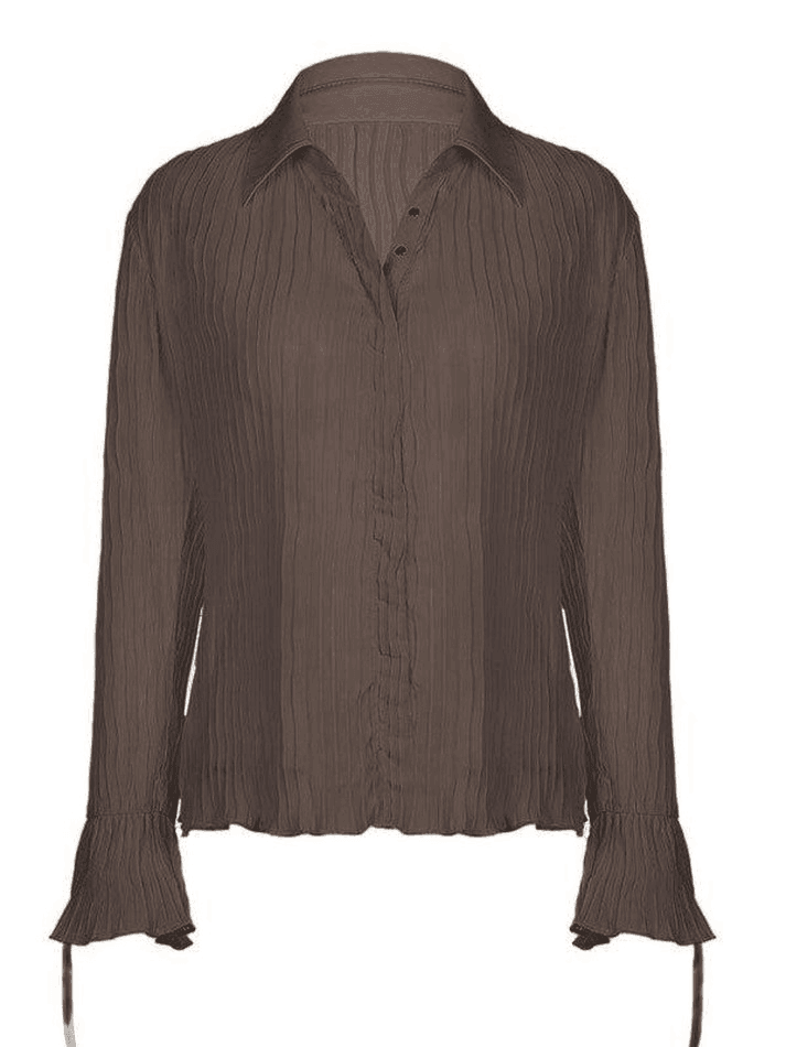 Maxct Semi Sheer Long Sleeve Pleated Blouse