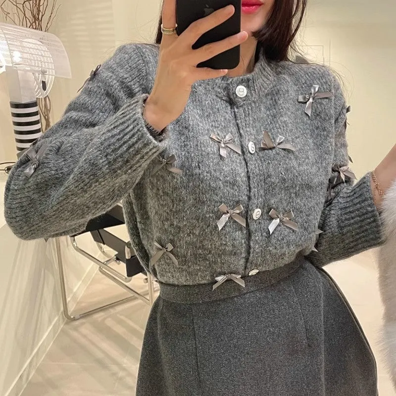 Maxct Round Neck Bowknot Knit Cardigan