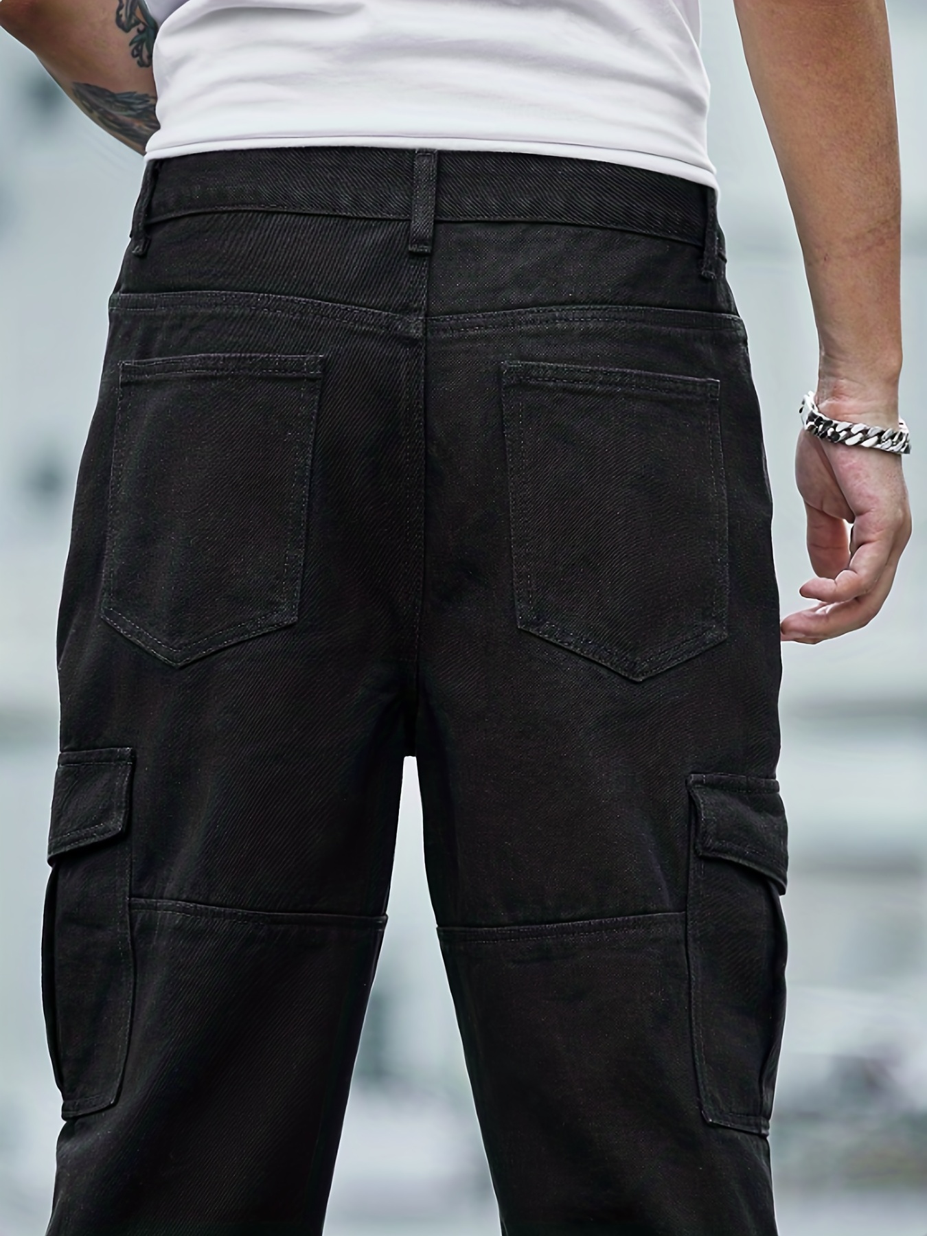 Loose Fit Flap Pocket Jeans, Men's Casual Street Style Denim Pants For All Seasons
