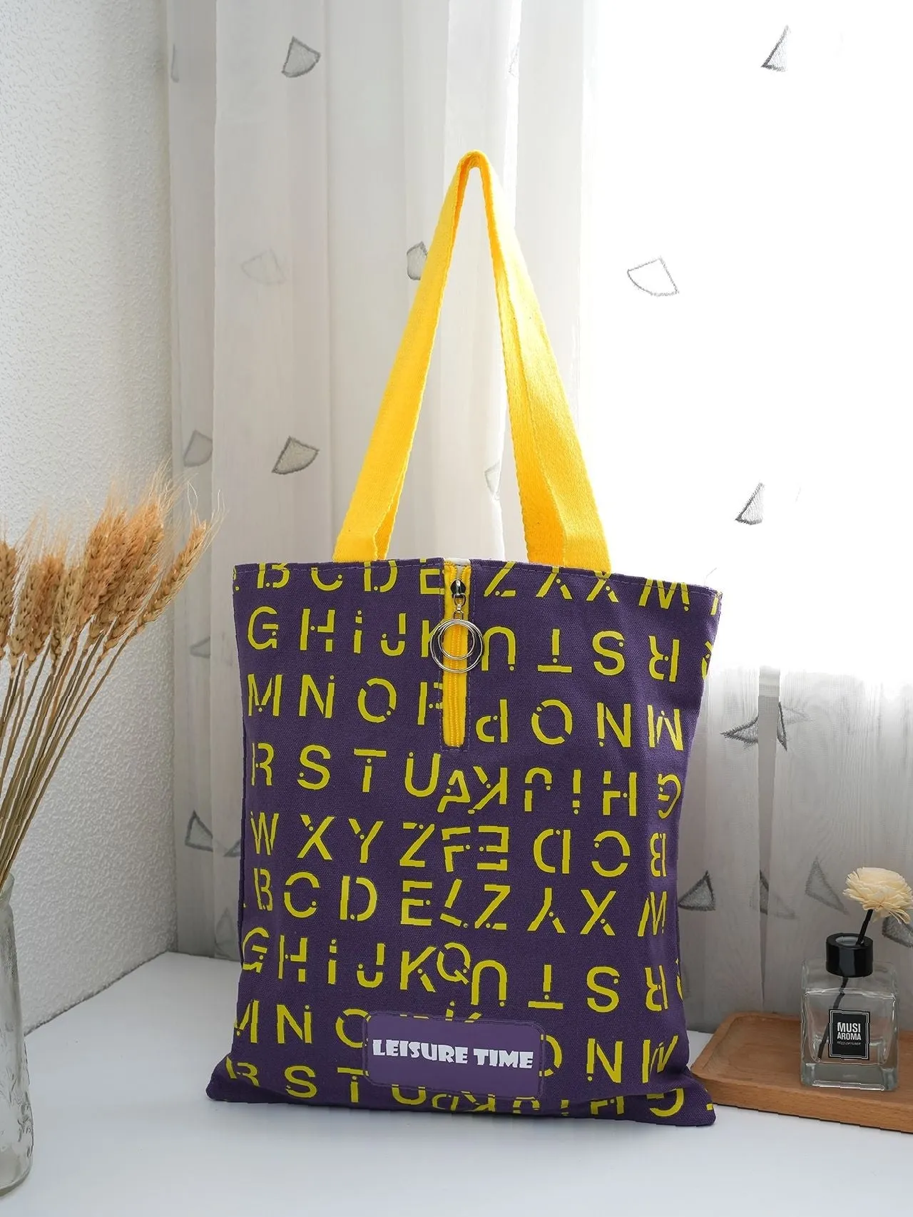 Maxct - Letter Graphic O-ring Zipper Front Shoulder Tote Bag  - Women Tote Bags