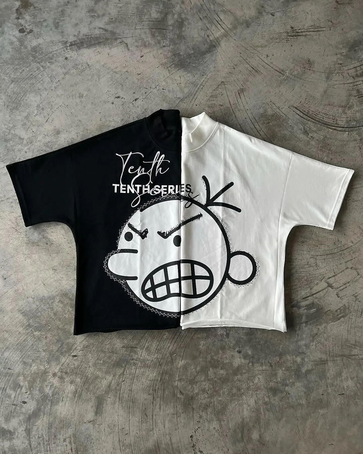 American Gothic Super Cool Smiley Letter Print Oversized T-Shirt Men's Fashion Harajuku Loose Round Neck Short Sleeve Top