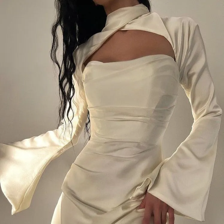 Swan Backless Halter Draped Satin Mini Dress Maxct