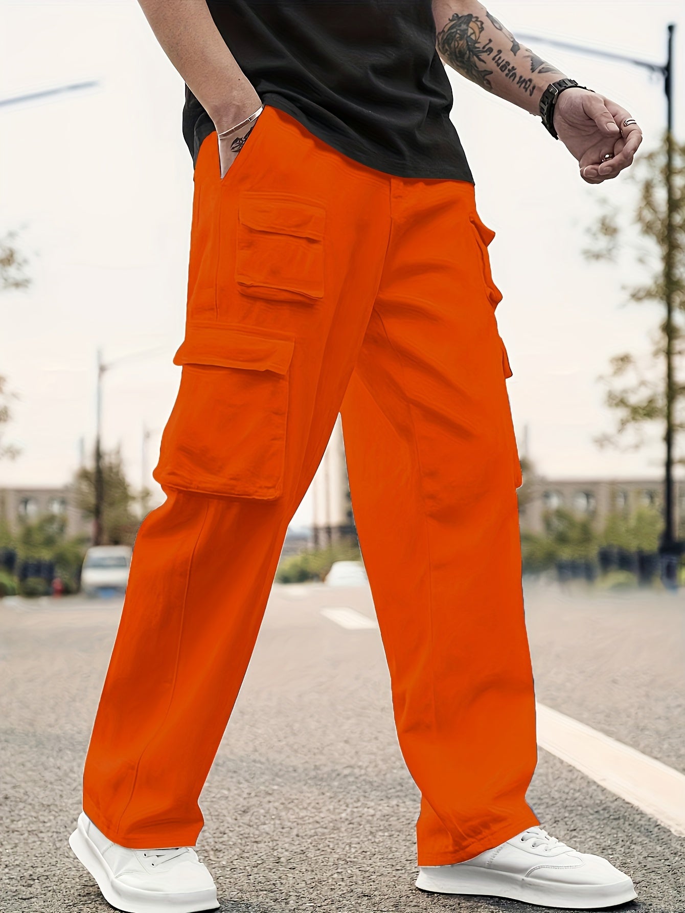 Maxct Men's Multi Flap Pocket Cargo Pants, Loose Trendy Pants