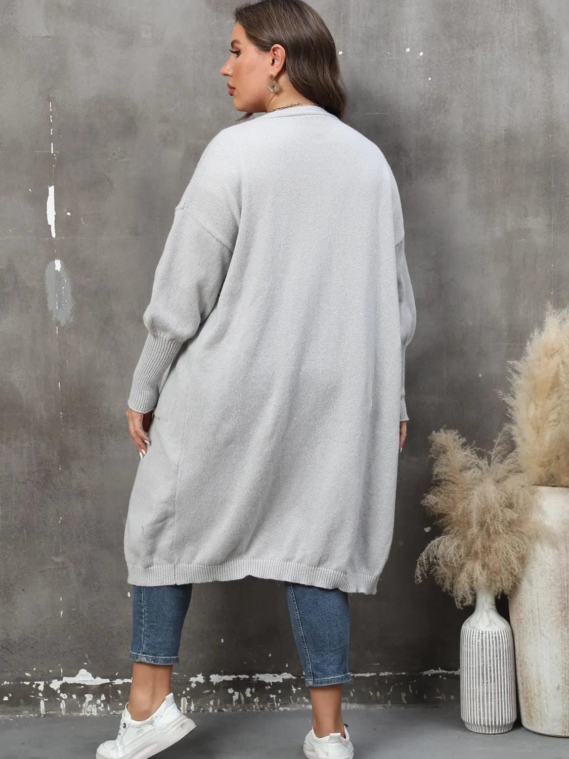 Maxct &Plus Size Long Sleeve Pocketed Cardigan