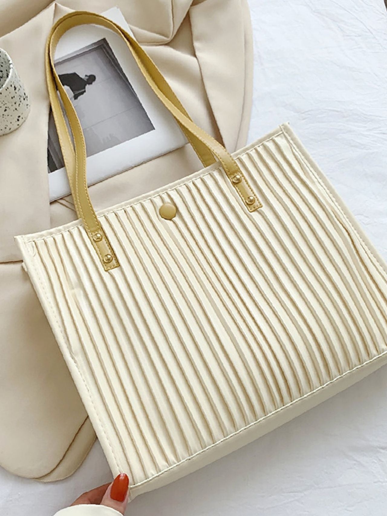 Maxct - Vertical Striped Shoulder Tote Bag  - Women Tote Bags