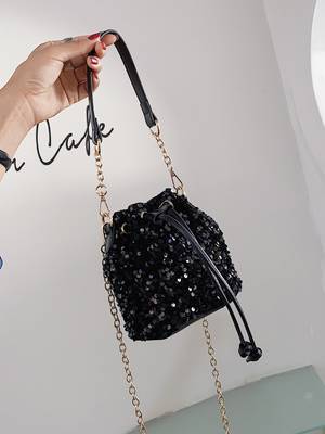 Bag For Love - Drawstring Design Rhinestone Chain Bag - Women Maxct Bags
