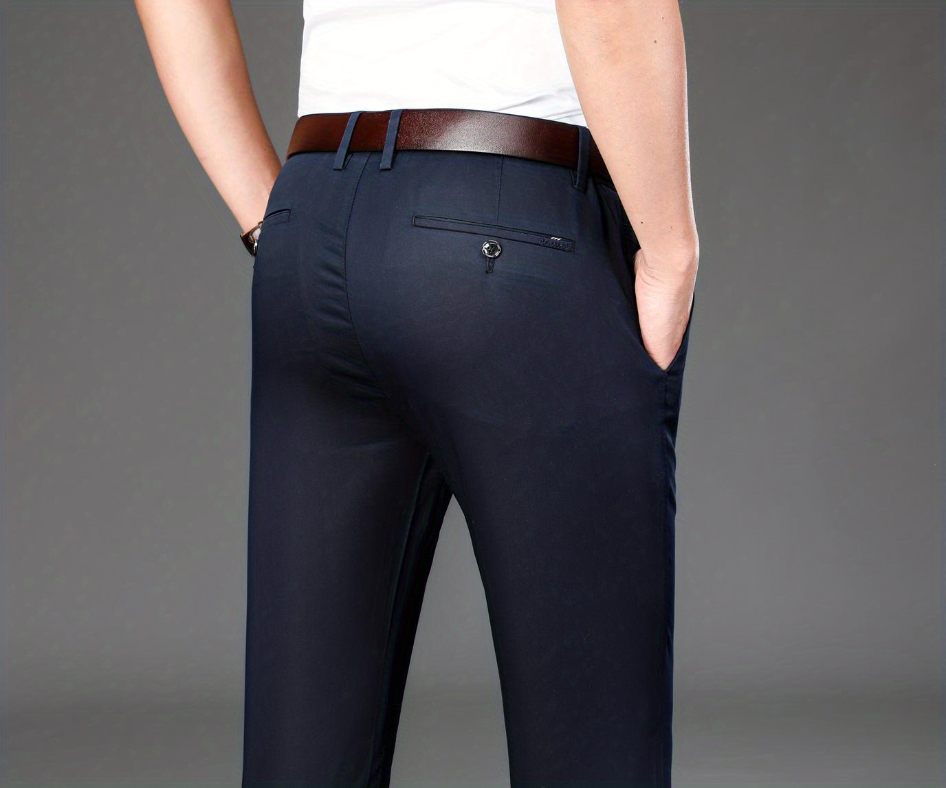 Classic Design Dress Pants, Men's Formal Solid Color Mid Stretch Dress Pants For Spring Summer Business