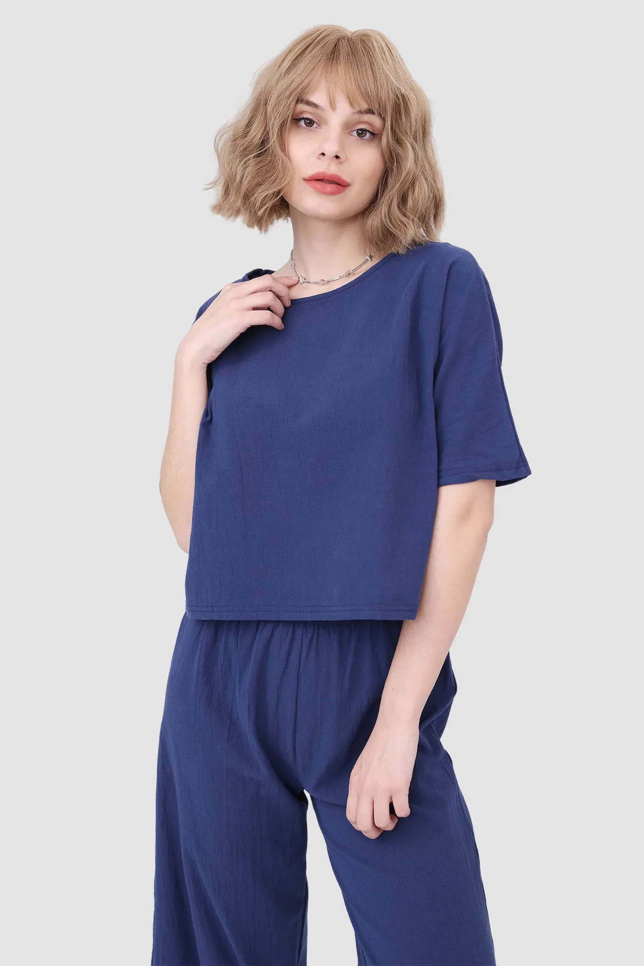 Maxct Solid Short Sleeve Top & Elastic Waist Pants