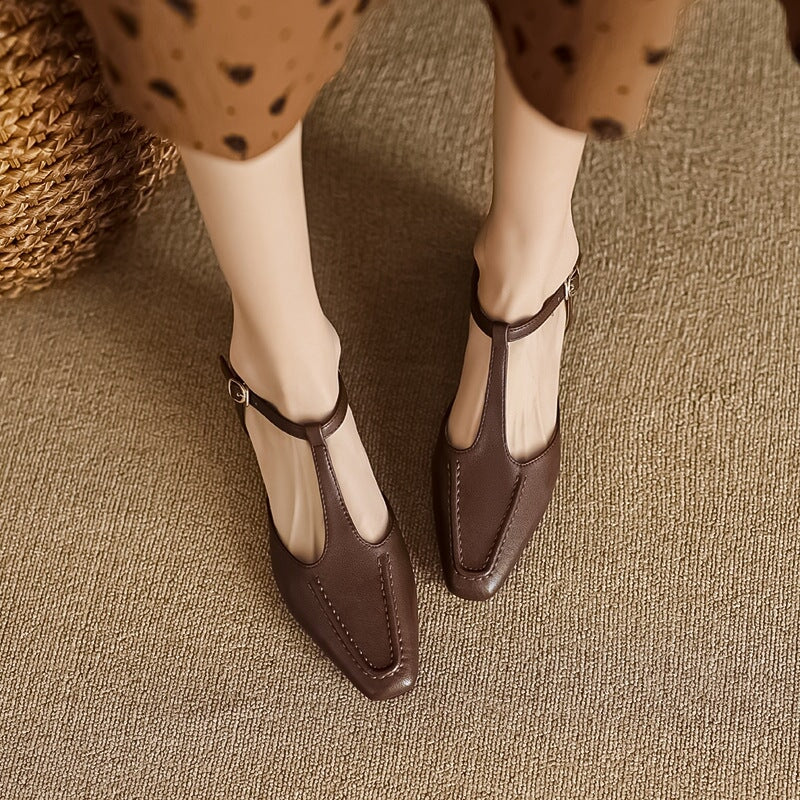 T strap Detail Mary Jane Slingback Sandals Block Heel Square Toe Maxct