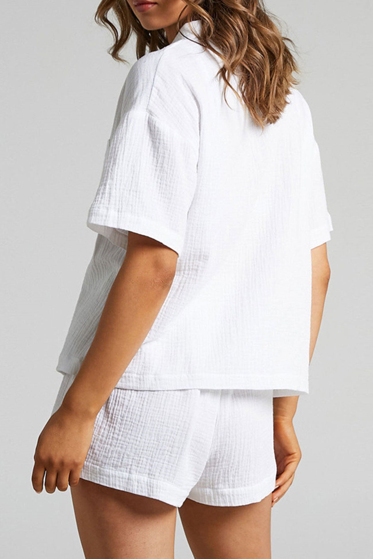 Maxct Solid Color Short Sleeve Shirt Cotton Two-piece Shorts Set