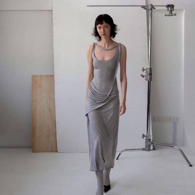 Maxct Style Autumn And Winter New Women's Fashion Pleated Round Neck Sleeveless Temperament Slim-fit Hip Dress Women