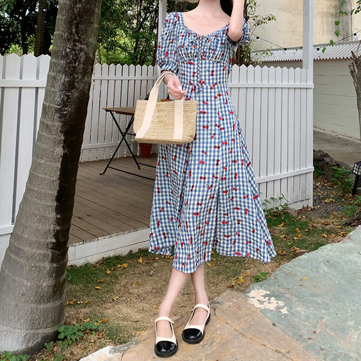 Cherry Gingham Midi Dress Maxct