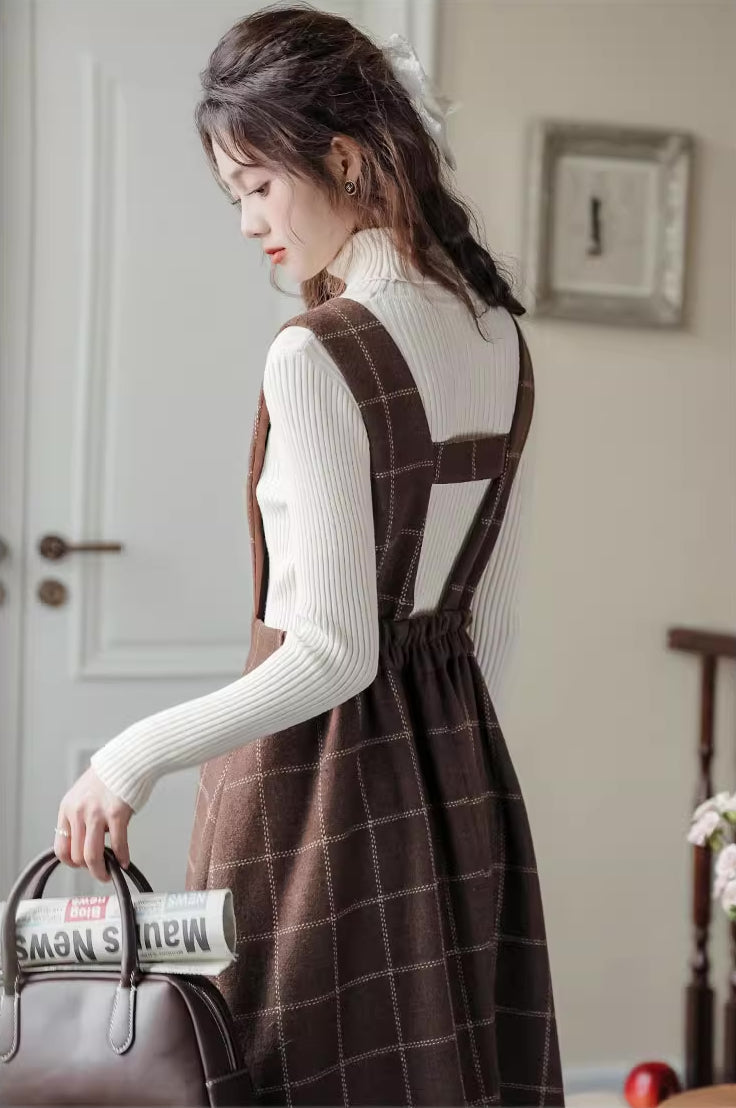 Plaid Vest Pinafore Dress Maxct