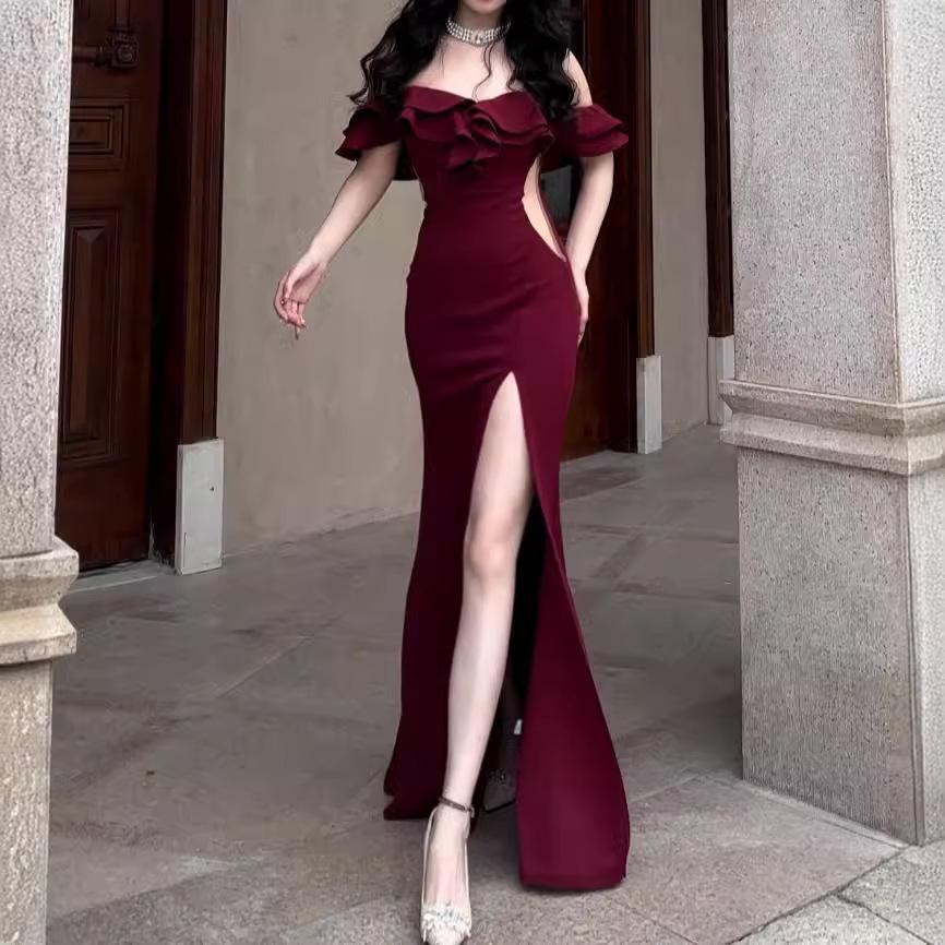Maxct Women's Wear With Ear-rimmed Off-shoulder Bandage Dress French Style Women's Summer Party Adult Ceremony Evening Dress Dress