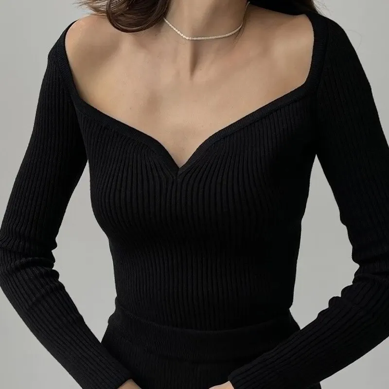 Women's Sweetheart-Neck Ribbed Knit Top
