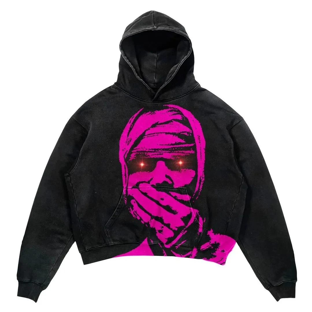 Y2k New Harajuku Hip-Hop Punk Letter Graphic Hooded Pullover Men Oversized Printed Sweatshirt Gothic top Street Wear Waichuan