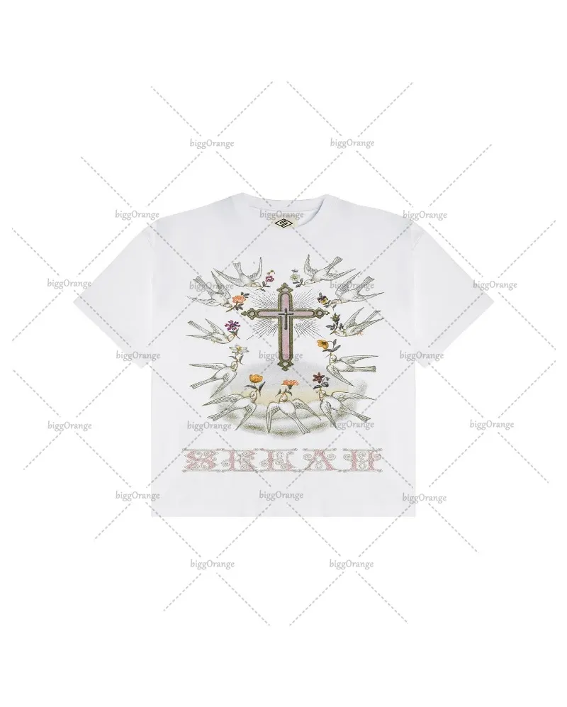 Y2k Harajuku round neck T-shirt fashion printed street top summer American high street oversized loose cotton men short sleeves