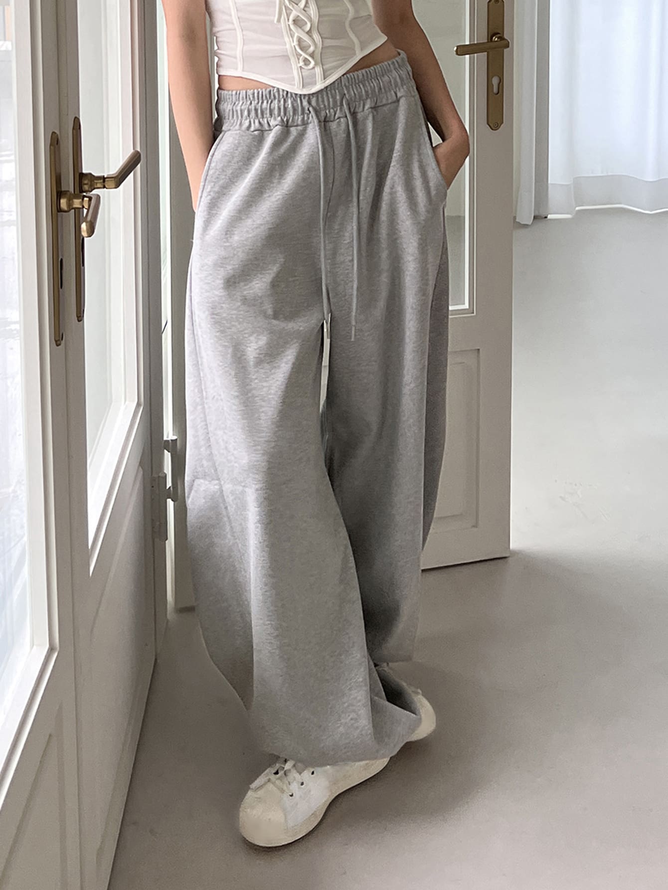Maxct Drawstring Waist Wide Leg Sweatpants