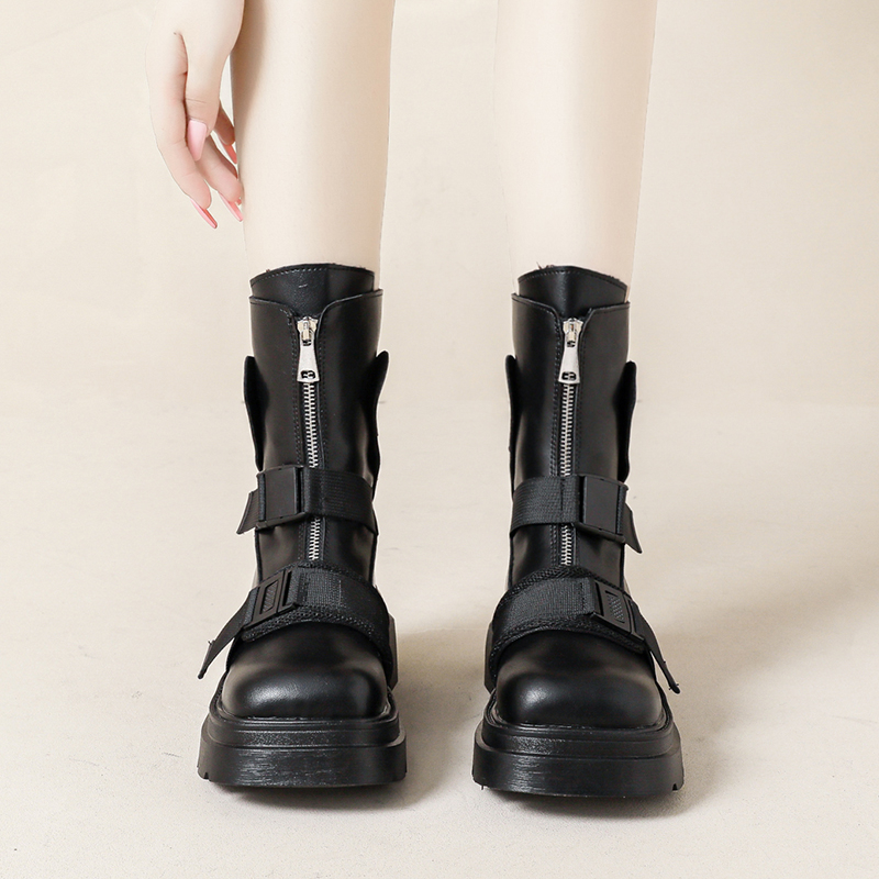 Chunky Platform Designer Ankle Boots â€Trendy Belt Buckle Accent - true deals club