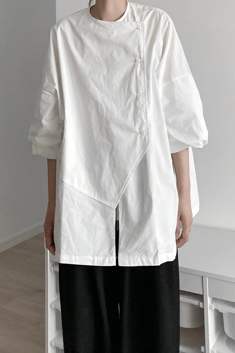 Maxct Cool Measured Bias-breasted Irregular-placket Shirt