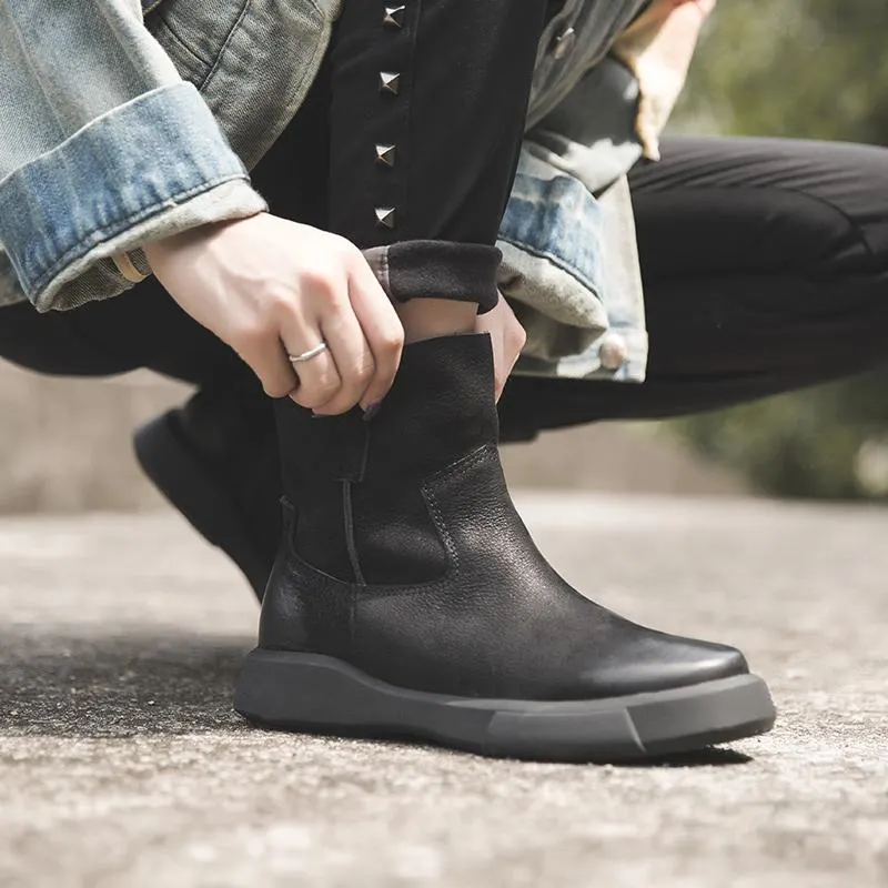 Waxing Short Boots for Winter Side Zipper Chelsea Boots Black/Coffee Maxct