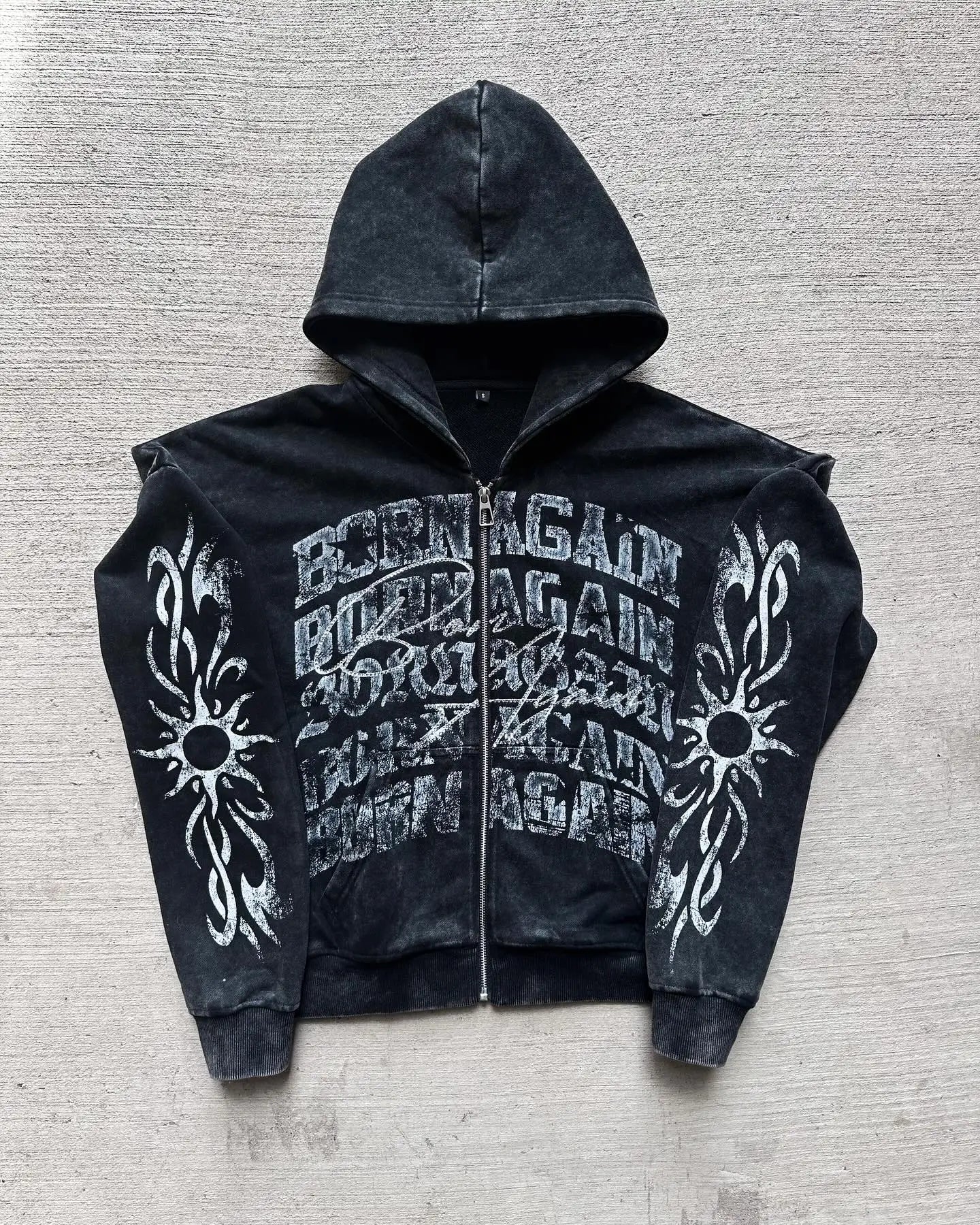 Maxct American Retro Gothic Rock Letter Print Hoodie Men's Y2K Streetwear Harajuku Loose Casual Zipper Sweatshirt Couple Style Clothes