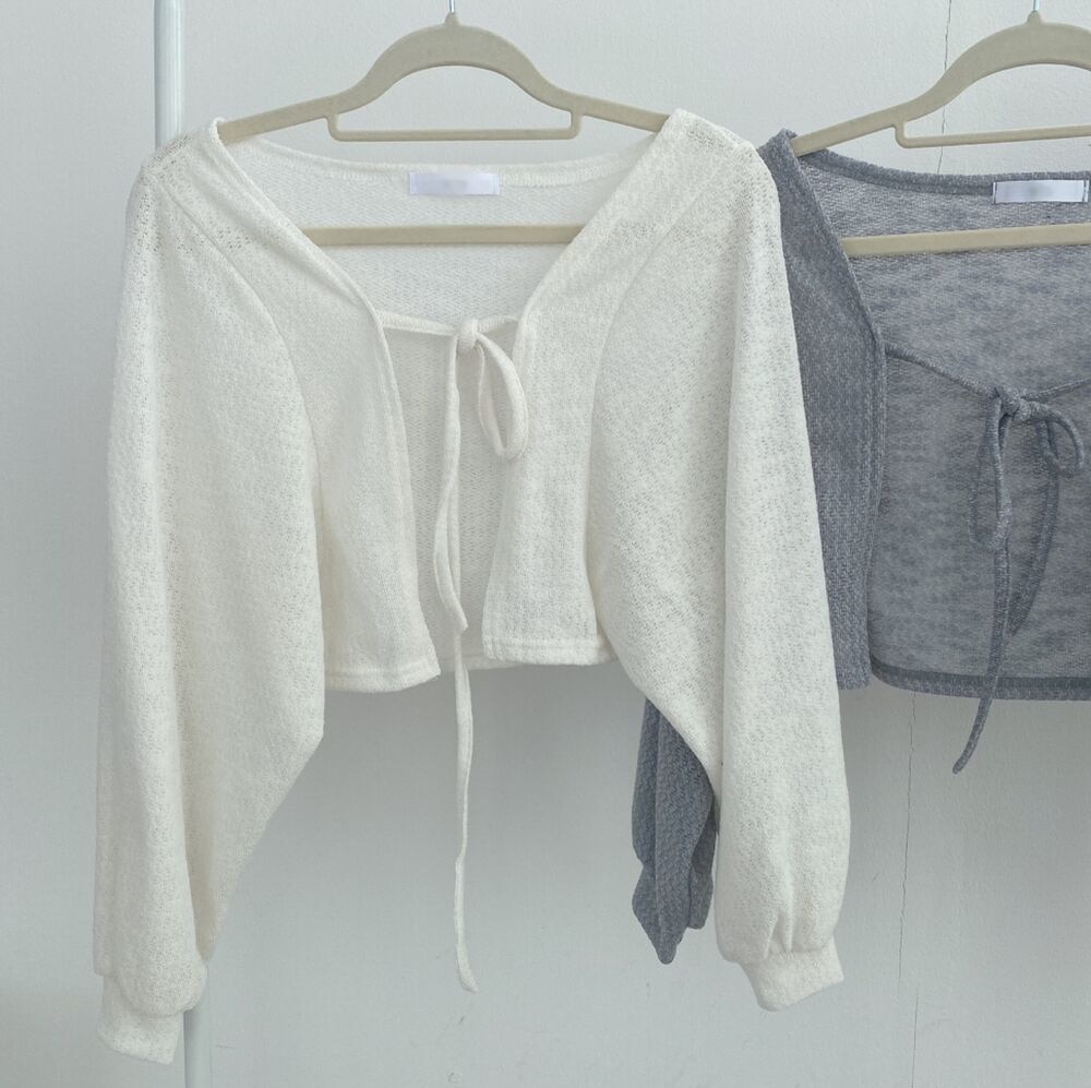 Thin White Cardigan Bandage Lantern Sleeve Short Coat Pull Femme Knitwear Top Girl Cardigan Korean Style Casual T Shirt
