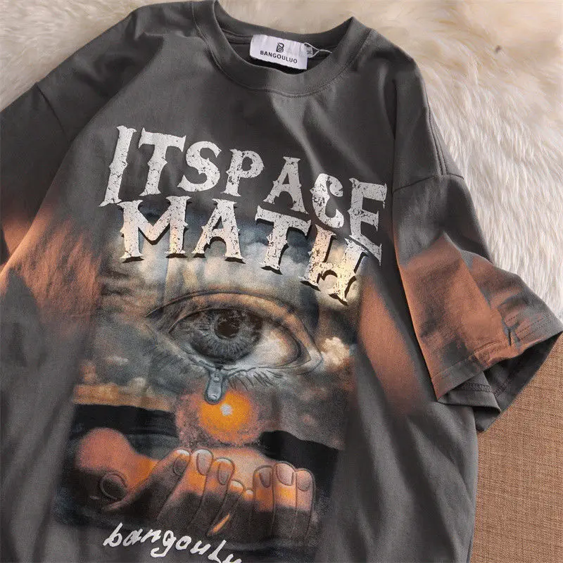 Maxct Fashionable hip-hop women street style printed pattern short sleeved retro couple loose ins pure cotton t-shirt gothic