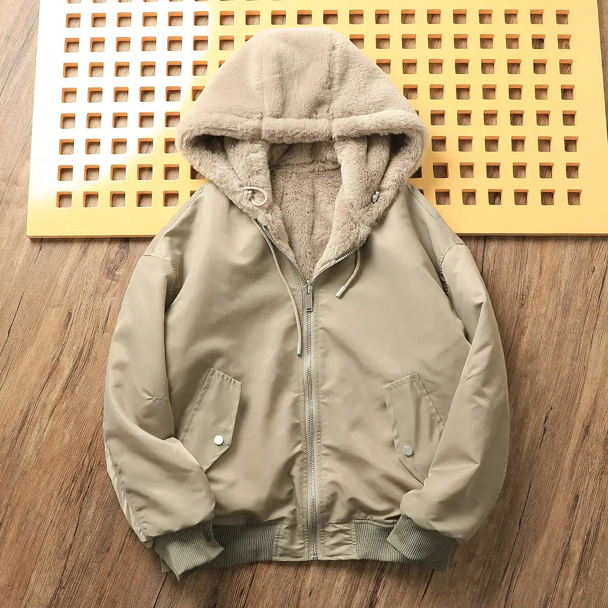 Maxct Velvet Fleece Hooded Bomber Jacket