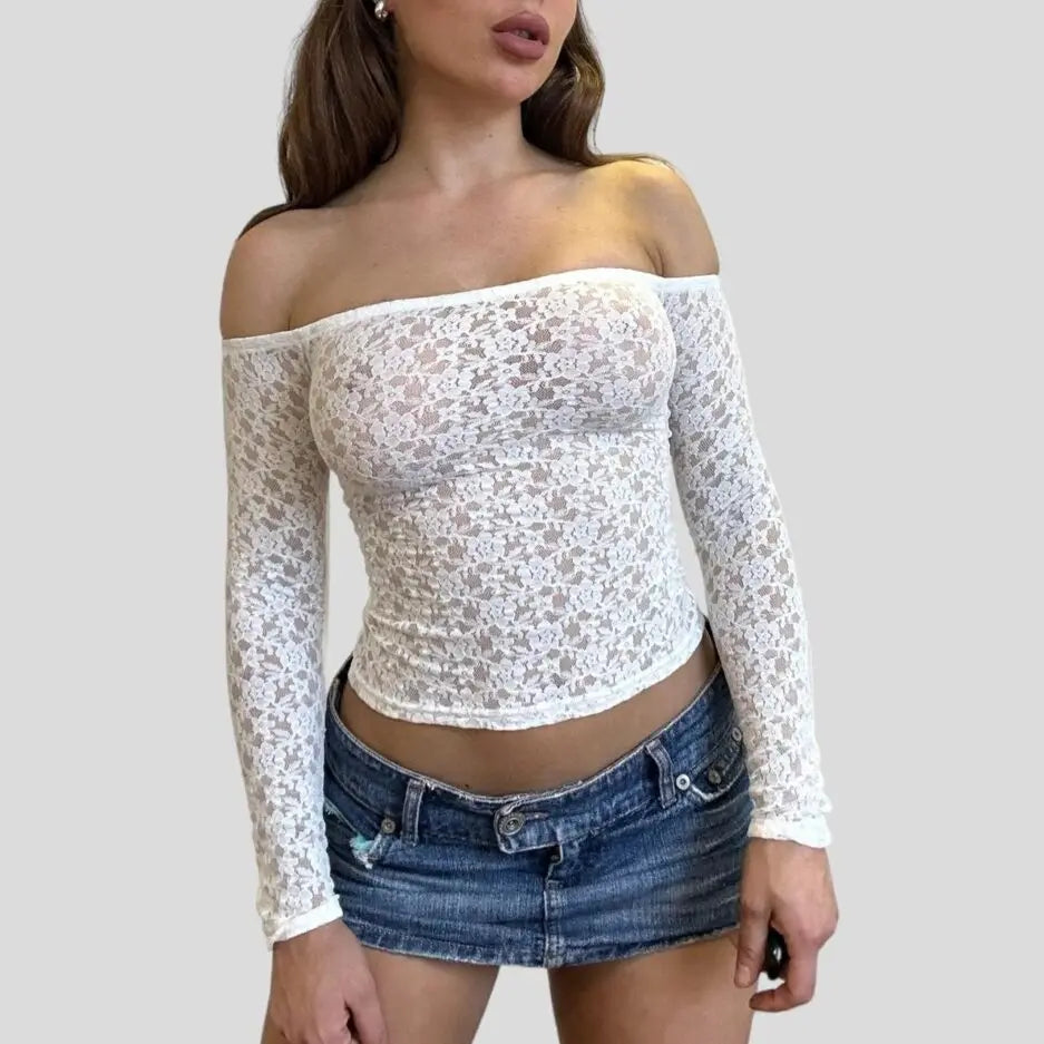 Maxct Autumn Spring Korean Off Shoulder T-shirt Chic Vintage Backless Slim Fit Crop Tops Women Fairy Coquette Tees Y2K Pretty Outfits