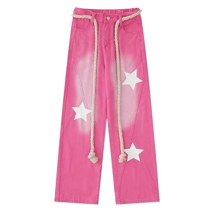 Star Print Y2K Pink Jeans Maxct