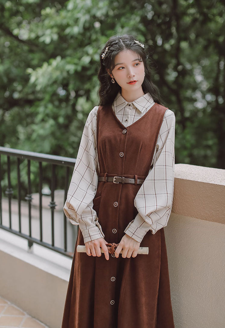 Button Up Suede Pinafore Dress Maxct