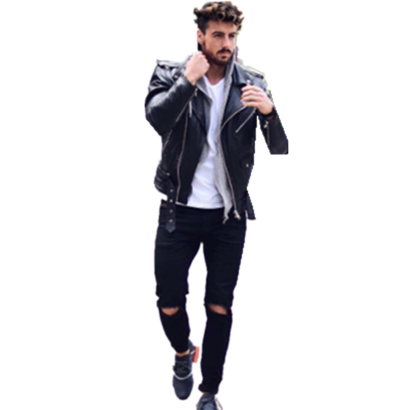 Maxct frat boy outfits Black Jeans Knee Ripped Pants Skinny Jeans Men's Bottoms