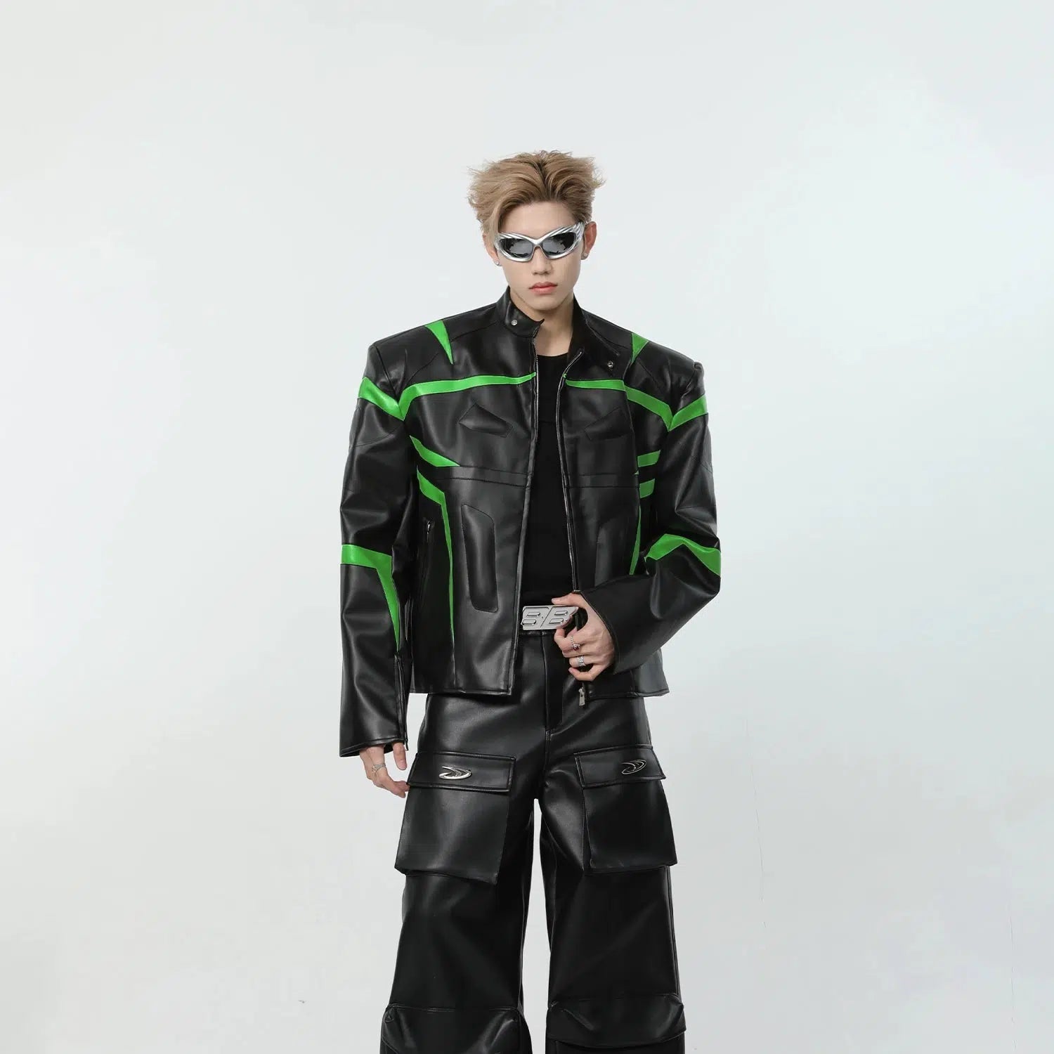 Maxct Leather Color-blocked Racing Jacket