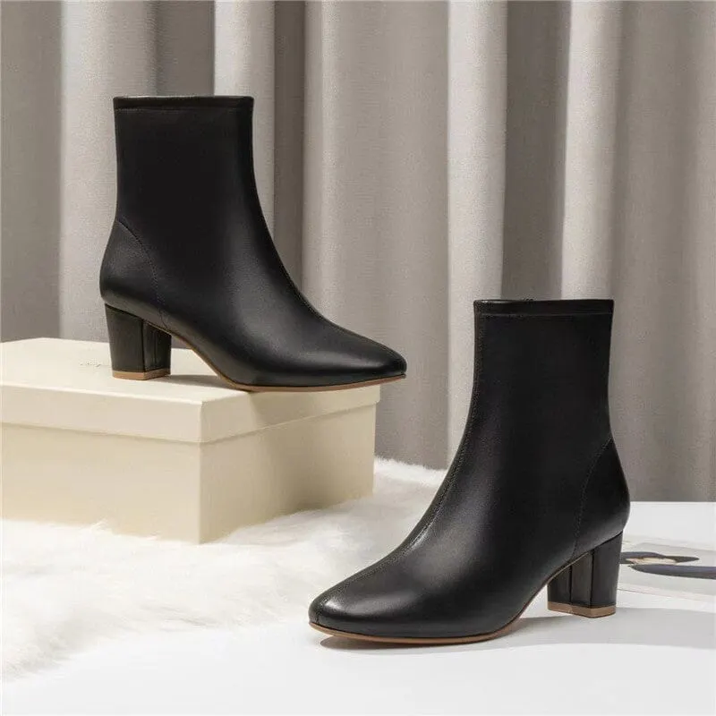 Classic Elegant Glove-Like Ankle Boots with Fleece Lined Mid Heel Maxct
